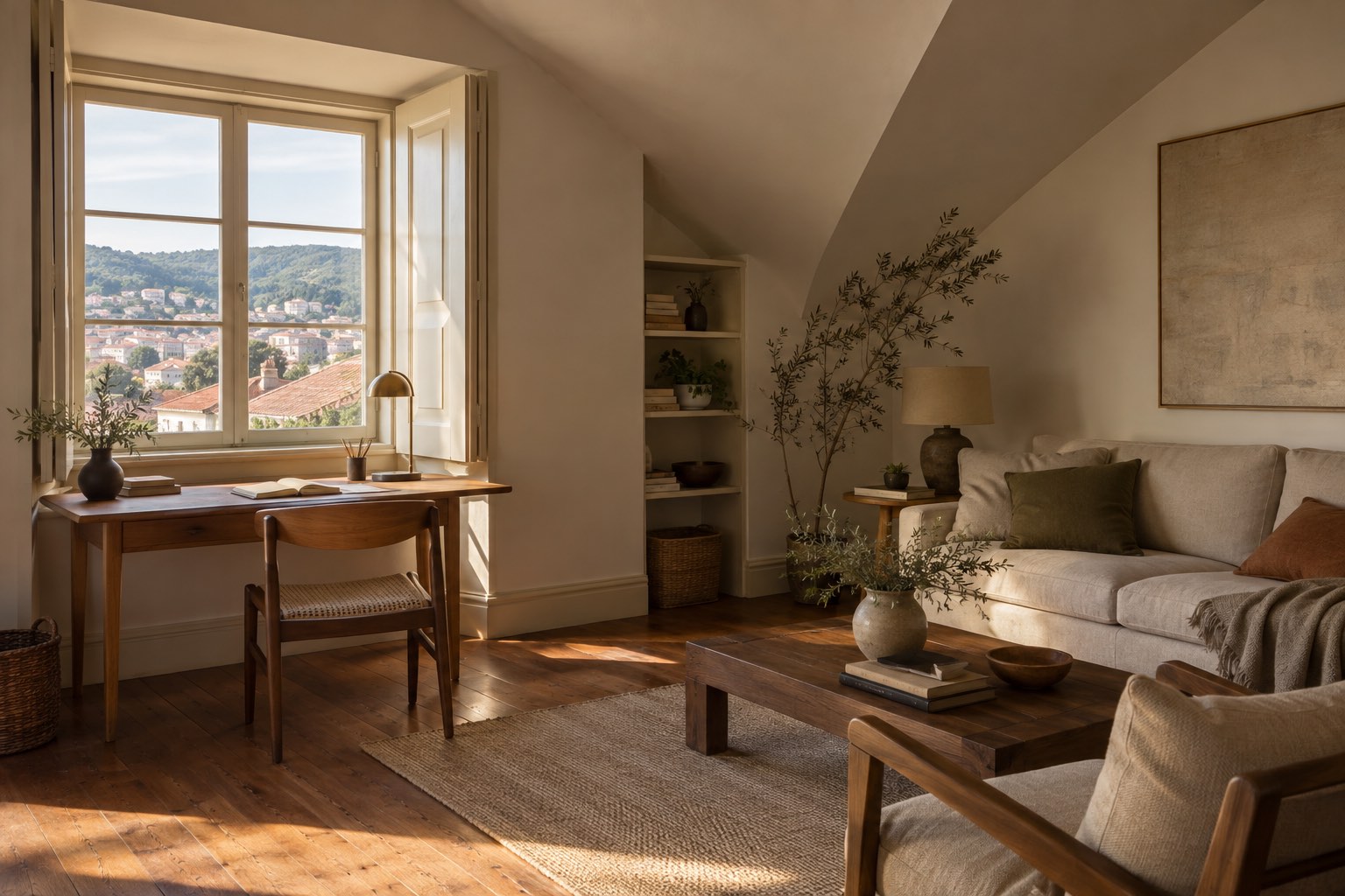 Image d'ambiance d'un logement privé avec espace de travail